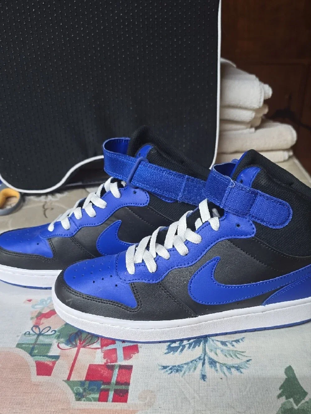 Nike Kids Royal Blue and Black High-Top Sneakers with White Laces - Picture 2 of 6